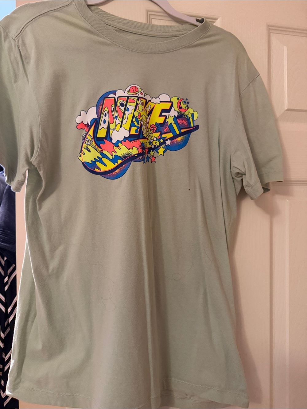 Nike Kids Graphic T-Shirt in Light Sage with Colorful Print